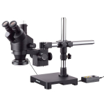 AmScope SM-3TYY-144A-B SM-3 Series Zoom Black Trinocular Stereo Microscope 7X-135X on Single Arm Boom Stand + 144 Direction Adjustable LED Ring Light (0)