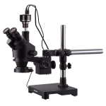 AmScope SM-3TZ-144S-HC2-B SM-3 Series Zoom Black Trinocular Stereo Microscope 3.5X-90X on Single Arm Boom Stand + 144 LED Compact Light w/ HD Camera (0)