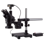 AmScope SM-3TX-80MB-14M3-B SM-3 Series Zoom Black Trinocular Stereo Microscope 3.5X-45X on Single Arm Boom Stand w/ HD 80-LED Light, 14MP USB3 Camera (0)