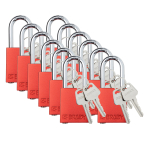 Brady SDAL-RED-38ST-KA12 Aluminum Safety Lockout Padlocks - Keyed Alike, Red, Steel Shackle (0)