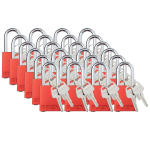 Brady SDAL-RED-38ST-KA24 Aluminum Safety Lockout Padlocks - Keyed Alike, Red, Steel Shackle (0)