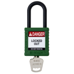 Brady SDPL-GRN-38PL-KD Nylon Safety Lockout Padlock - Keyed Different, Green, Plastic Shackle (0)