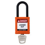 Brady SDPL-ORG-38PL-KD Nylon Safety Lockout Padlock - Keyed Different, Orange, Plastic Shackle (0)