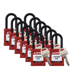 Brady SDPL-RED-38PL-KD12 Nylon Safety Lockout Padlocks - Keyed Different, Red, Plastic Shackle (0)
