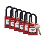 Brady SDPL-RED-38PL-KA6 Nylon Safety Lockout Padlocks - Keyed Alike, Red, Plastic Shackle (0)