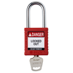 Brady SDPL-RED-38ST-KD Nylon Safety Lockout Padlock - Keyed Different, Red, Steel Shackle (0)