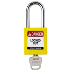 Brady SDPL-YLW-38ST-KD Nylon Safety Lockout Padlock - Keyed Different, Yellow, Steel Shackle (0)