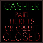Signal-Tech 5682 TCL2626GRR-A957/120-277VAC CASHIER | PAID TICKETS OR CREDIT | CASHIER CLOSED Outdoor Blank-out LED Direct-view Sign (0)