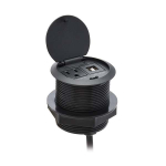 Tripp-Lite TLP12POAM Protect It! In-Desktop Power Grommet - NEMA 5-15P, 2x USB-A Charging, Surge Protection, 10 ft. Cord, Antimicrobial, Black (0)