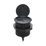 Tripp-Lite TLP12POAM Protect It! In-Desktop Power Grommet - NEMA 5-15P, 2x USB-A Charging, Surge Protection, 10 ft. Cord, Antimicrobial, Black (3)