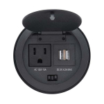 Tripp-Lite TLP12POAM Protect It! In-Desktop Power Grommet - NEMA 5-15P, 2x USB-A Charging, Surge Protection, 10 ft. Cord, Antimicrobial, Black (10)