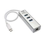 Tripp-Lite U460-003-3A1G 3-Port USB 3.x (5Gbps) Hub with LAN Port, USB-C to 3x USB-A Ports and Gigabit Ethernet, Silver (0)