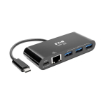 Tripp-Lite U460-003-3AGB-C 3-Port USB-C Hub - USB 3.x (5Gpbs) Hub Ports, Gigabit Ethernet, 60W PD Charging, Black (0)