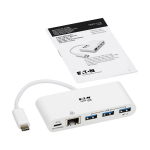 Tripp-Lite U460-003-3AG-C 3-Port USB-C Hub - USB 3.x (5Gpbs) Hub Ports, Gigabit Ethernet, 60W PD Charging, White (5)