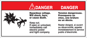 Accuform FBLELC191 French Bilingual Danger Electrical Safety Label: Hazardous Voltage - Will Shock, Burn, Or Cause Death