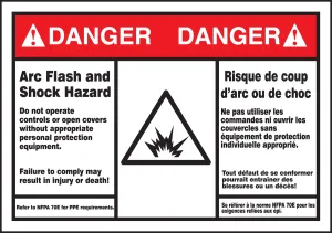 Accuform FBLSPS140 Bilingual ANSI Danger Arc Flash Protection Label: Arc Flash and Shock Hazard