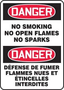 Accuform FBMSMK005XT French Bilingual OSHA Danger Smoking Control Sign: No Smoking - No Open Flames - No Sparks