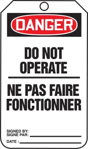 Accuform FBTAM101CTP Bilingual French OSHA Danger Safety Tag: Do Not Operate