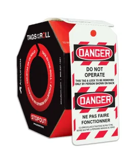 Accuform FBTAR460 Bilingual OSHA Danger Tags By-The-Roll: Do Not Operate