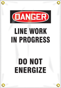 Accuform FMG102 OSHA Danger Utility Pole Wrap: Line Work In Progress Do Not Energize
