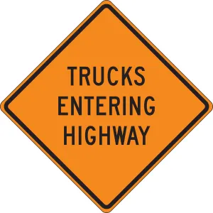 Accuform FRC333MV Roll-Up Construction Sign: Trucks Entering Highway