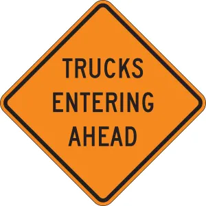 Accuform FRC419DG Roll-Up Construction Sign: Trucks Entering Ahead