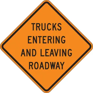 Accuform FRC429MV Roll-Up Construction Sign: Trucks Entering and Leaving Roadway