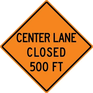 Accuform FRK288HP Rigid Construction Sign: Center Lane Closed Ahead (3 Line)