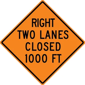 Accuform FRK297DP Rigid Construction Sign: Right Two Lanes Closed Ahead