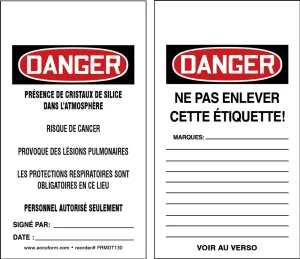 Accuform FRMDT130PTP OSHA Danger Safety Tags: Respirable Crystalline Silica May Cause Cancer - Causes Damage To Lungs - Wear Respiratory Protection In This Area