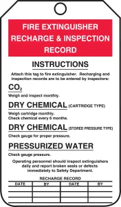 Accuform FRMGT208CTP Fire Extinguisher Tag: Fire Extinguisher Recharge & Inspection Record