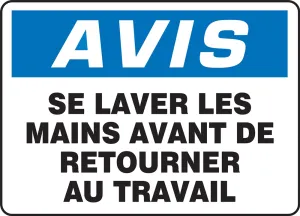 Accuform FRMRST812XT OSHA Notice Safety Sign: Wash Hands Before Returning To Work