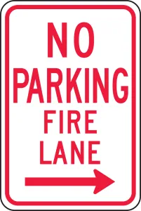 Accuform FRP833RA Parking Sign: No Parking - Fire Lane (Right Arrow)
