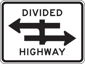 Accuform FRR452DP Lane Guidance Sign: Divided Highway (Four-Legged)