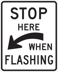 Accuform FRR471HP Rail Sign: Stop Here When Flashing (Curved Arrow)