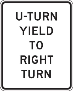 Accuform FRR479DP Intersection Sign: U-Turn Yield To Right Turn
