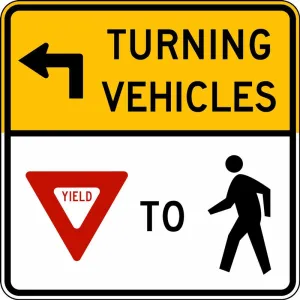 Accuform FRR488DP Intersection Sign: Turning Vehicles Must Yield To Pedestrians