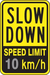 Accuform FRR49120RA Speed Limit Sign: Slow Down Speed Limit _ Km/h