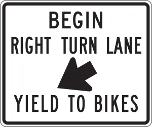 Accuform FRR683DP Lane Guidance Sign: Begin Right Turn Lane - Yield To Bikes