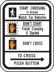 Accuform FRR719RA Bicycle & Pedestrian Sign: Start Crossing To Median