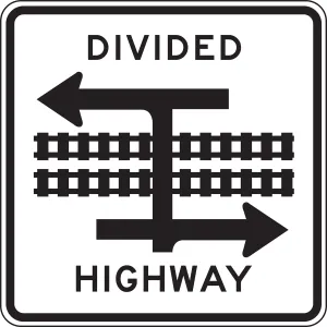 Accuform FRR746DP Rail Sign: Divided Highway with Light Rail Transit Crossing (T-Intersection)