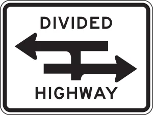 Accuform FRR762HP Lane Guidance Sign: Divided Highway (T-Intersection)