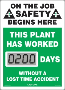 Accuform FRSCL200 Mini Digi-Day Electronic Scoreboards: This Plant Has Worked _ Days Without A Lost Time Accident