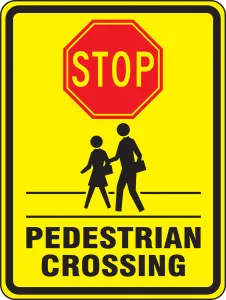 Accuform FRW507RA Bicycle & Pedestrian Sign: Stop - Pedestrian Crossing