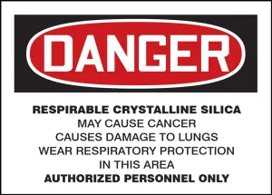 Accuform LCAW121VSP OSHA Danger Safety Labels: Respirable Crystalline Silica - May Cause Cancer - Causes Damage To Lungs - Wear Respiratory Protection In This Area