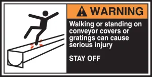 Accuform LECN367 ANSI Warning CEMA Label: Walking Or Standing On Conveyor Can Cause Serious Injury
