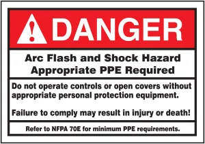 Accuform LELC134 ANSI Danger Safety Label: Arc Flash and Shock Hazard - Appropriate PPE Required