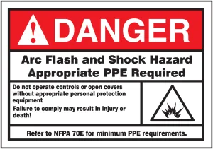 Accuform LELC136 ANSI Danger Safety Label: Arc Flash and Shock Hazard - Appropriate PPE Required