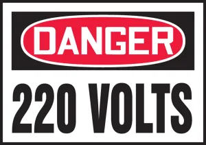 Accuform LELC157VSP OSHA Danger Safety Labels: 220 Volts