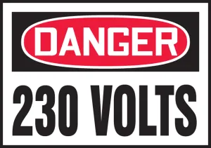 Accuform LELC158VSP OSHA Danger Safety Label: 230 Volts